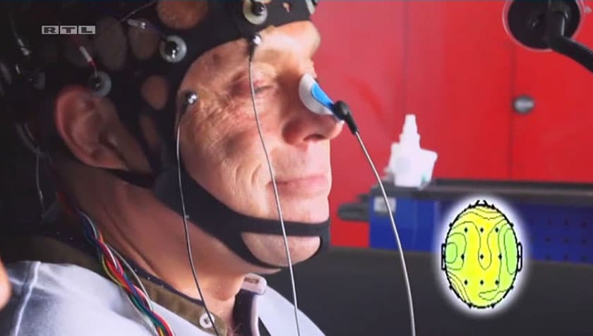 Des électrodes sur la tête mesurent les ondes cérébrales en voiture