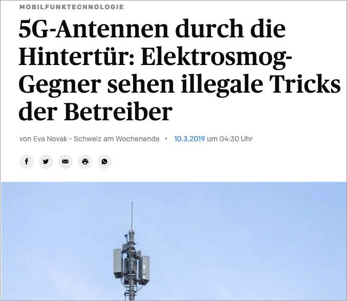 Zeitungsausschnitt zu 5G-Antennen und illegalen Tricks der Betreiber.