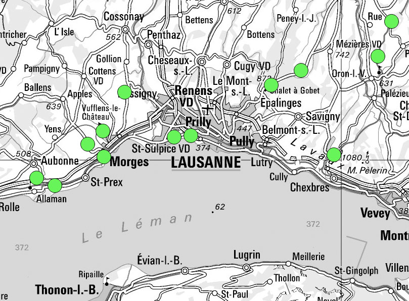Kartenausschnitt von Lausanne.