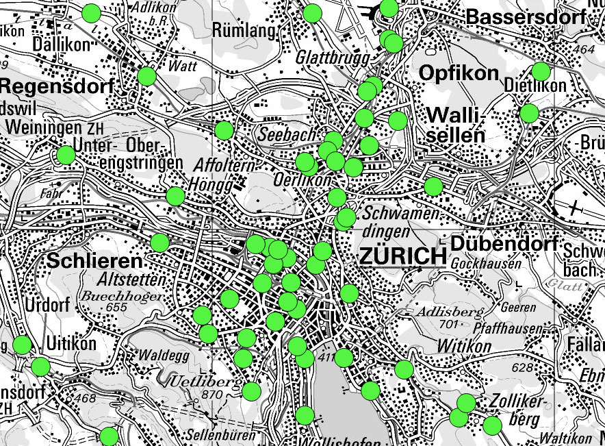 Karte von Zürich mit Umgebung.
